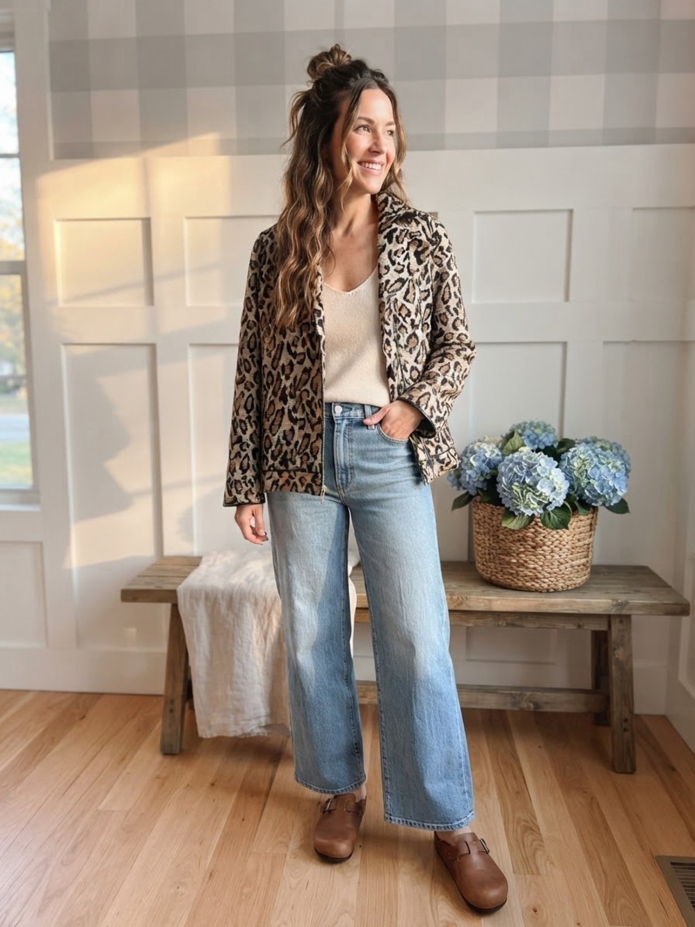Chico's Leopard Print Bomber Jacket in Brown & Black Medium